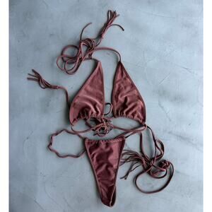 Animale String Bikini Set - Triangle Top + Micro Bottoms - Fringe Ties